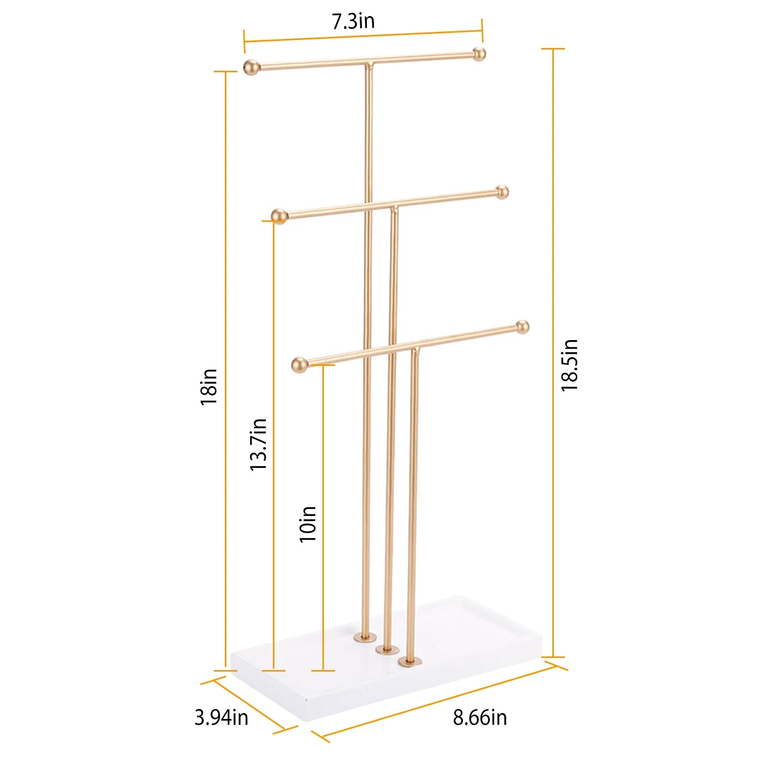 3 Tier Gold Metal Tabletop Jewelry Display Tree Stand Organizer Holder Rack Hanger Tower for Bracelet Necklace Accessories with Ring Tray