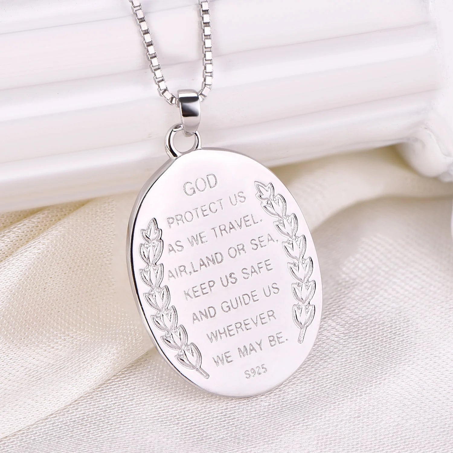 St. Christopher Necklace 925 Sterling Silver, round Coin Antiqued Religious Protector Talisman Pendant, Oval Pendant for Women