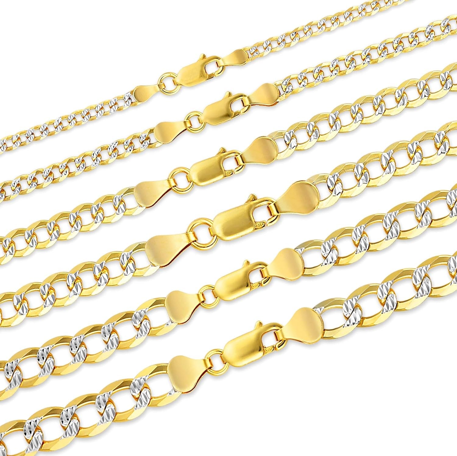 18K Gold over Solid 925 Sterling Silver Two Tone Diamond Cut Cuban Chain-3Mm, 4Mm. 4.5Mm, 5Mm, 7Mm, 8Mm, 9Mm- for Men and Women- Made in Italy