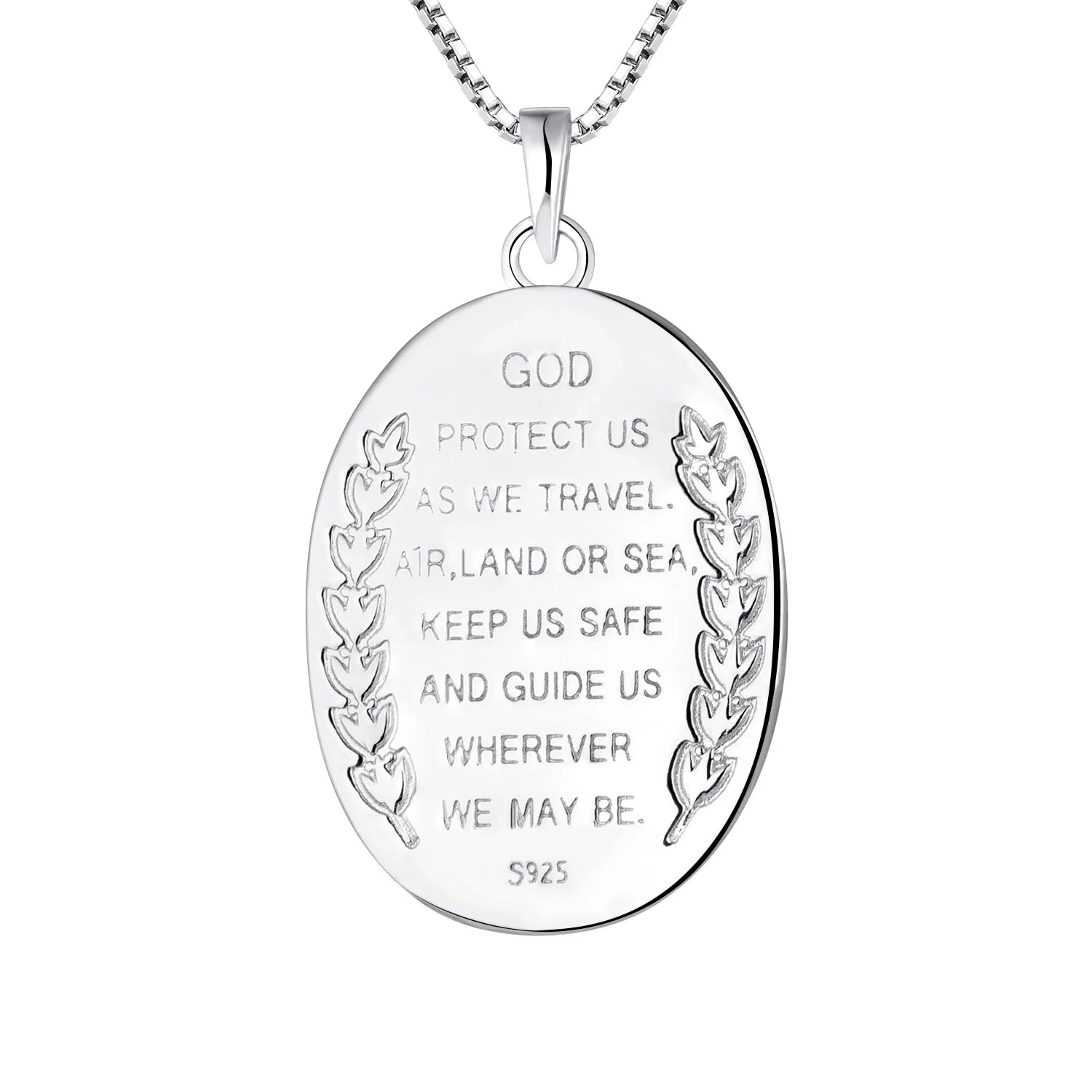 St. Christopher Necklace 925 Sterling Silver, round Coin Antiqued Religious Protector Talisman Pendant, Oval Pendant for Women