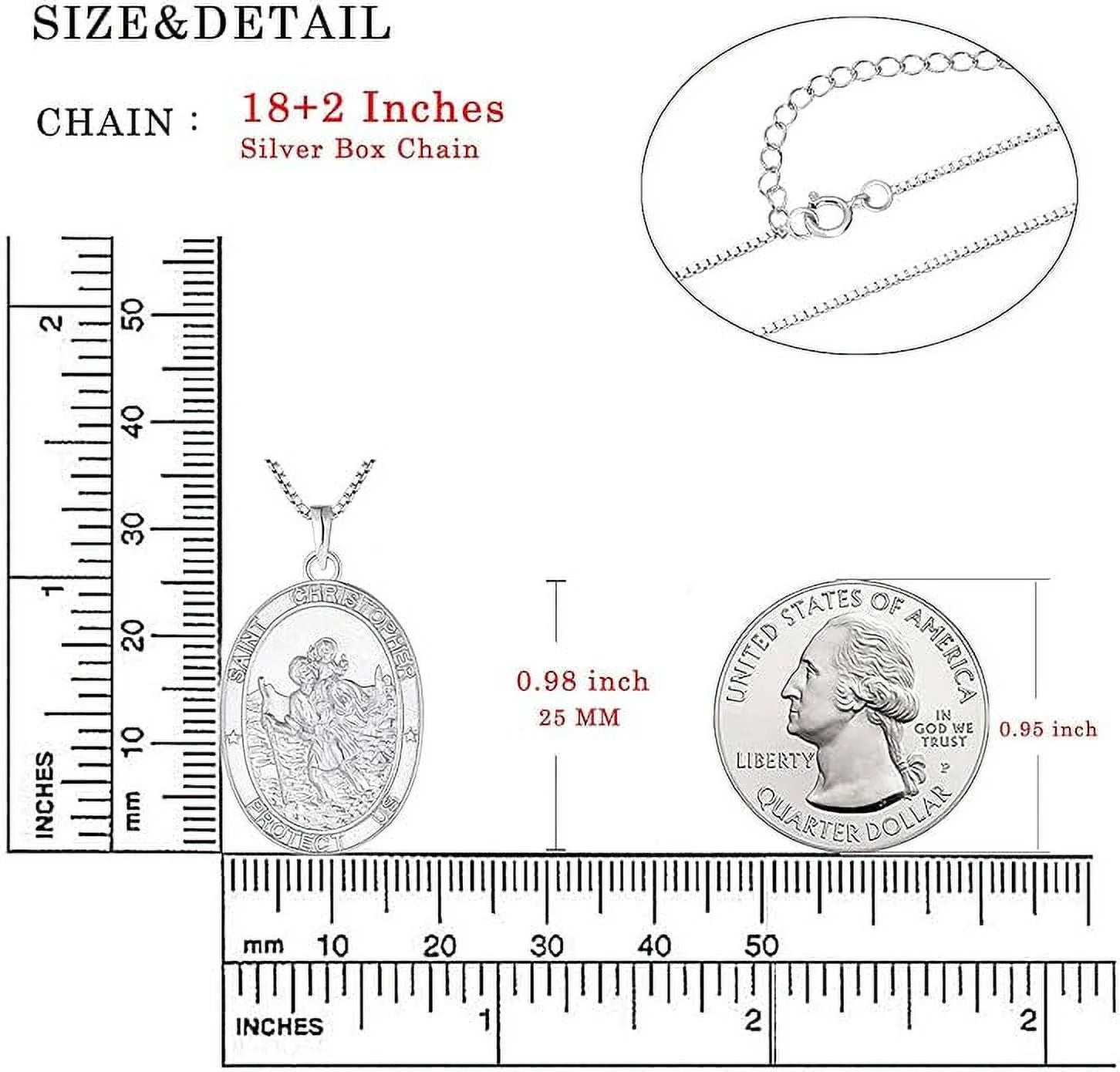 St. Christopher Necklace 925 Sterling Silver, round Coin Antiqued Religious Protector Talisman Pendant, Oval Pendant for Women