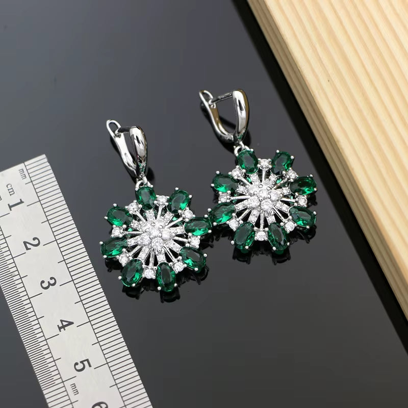 Elegant Women 925 Sterling Silver Jewelry Sets Green Zircon Wedding Party Plant Jewelry Kits Earrings Bracelet Dropshipping Gift