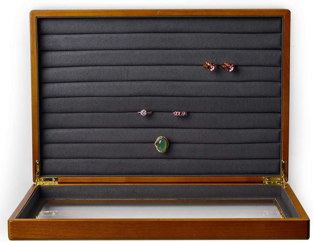 Solid Wood Jewelry Display Box Rings Earrings Organizer Case with Acrylic Lid Vintage Gift for Women