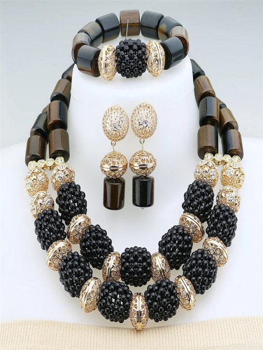2 Layers Artificial Coral Bead African Wedding Resin Necklace Jewelry Nigerian Glass Jewelry Set Bridal Gift for Women Wedding